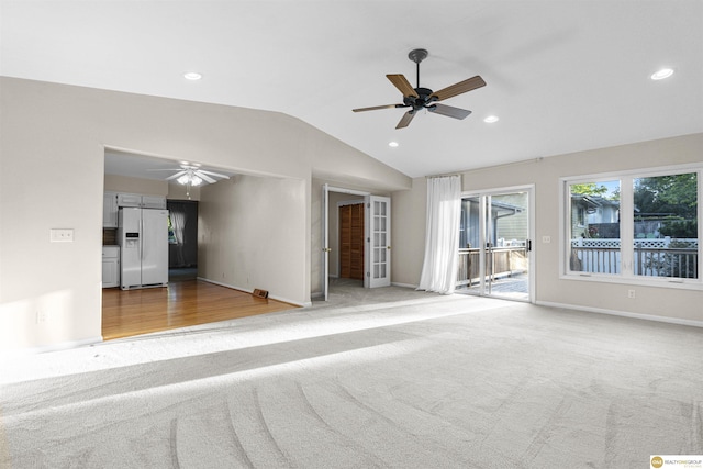 14618 Holmes St, Omaha, NE 68137 - unfurnished room featuring light carpet, ceiling fan, lofted ceiling, recessed lighting, and baseboards