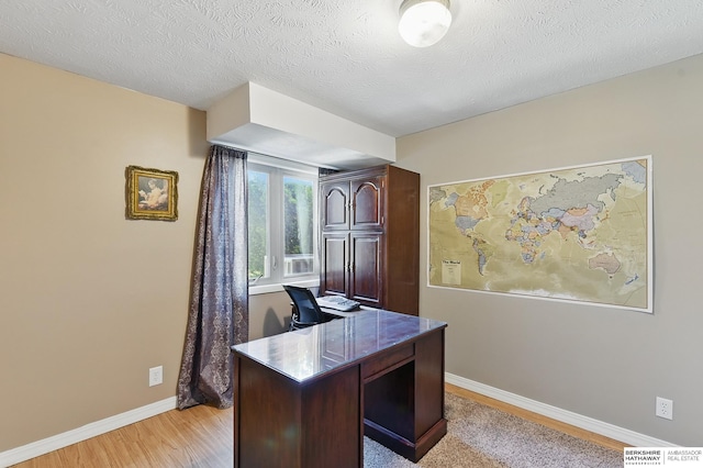 17819 Nicholas Rd, Plattsmouth, NE 68048 - office with light wood-type flooring, baseboards, and a textured ceiling