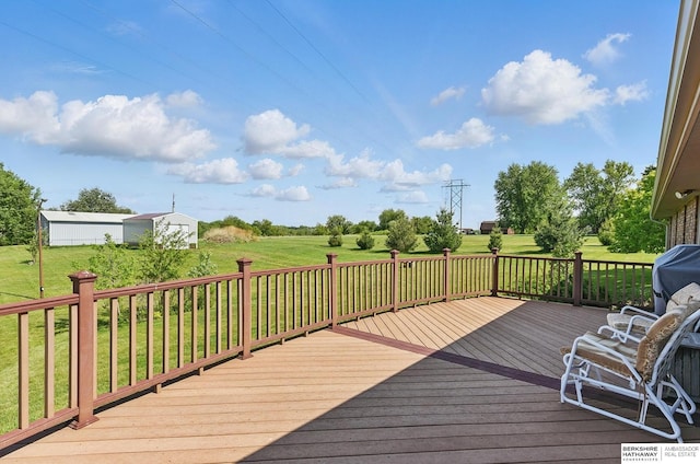 17819 Nicholas Rd, Plattsmouth, NE 68048 - wooden deck with a lawn and a grill