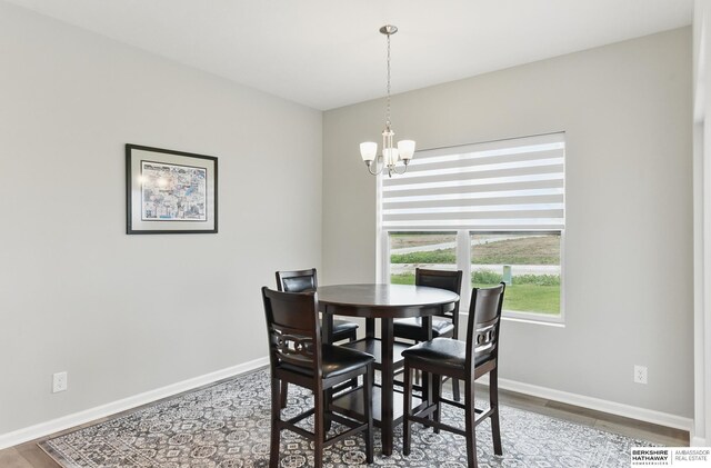 10280 S 209th St, Gretna, NE 68028 - dining room with a chandelier, wood finished floors, and baseboards