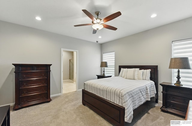 10280 S 209th St, Gretna, NE 68028 - bedroom featuring light carpet, recessed lighting, ensuite bath, ceiling fan, and baseboards