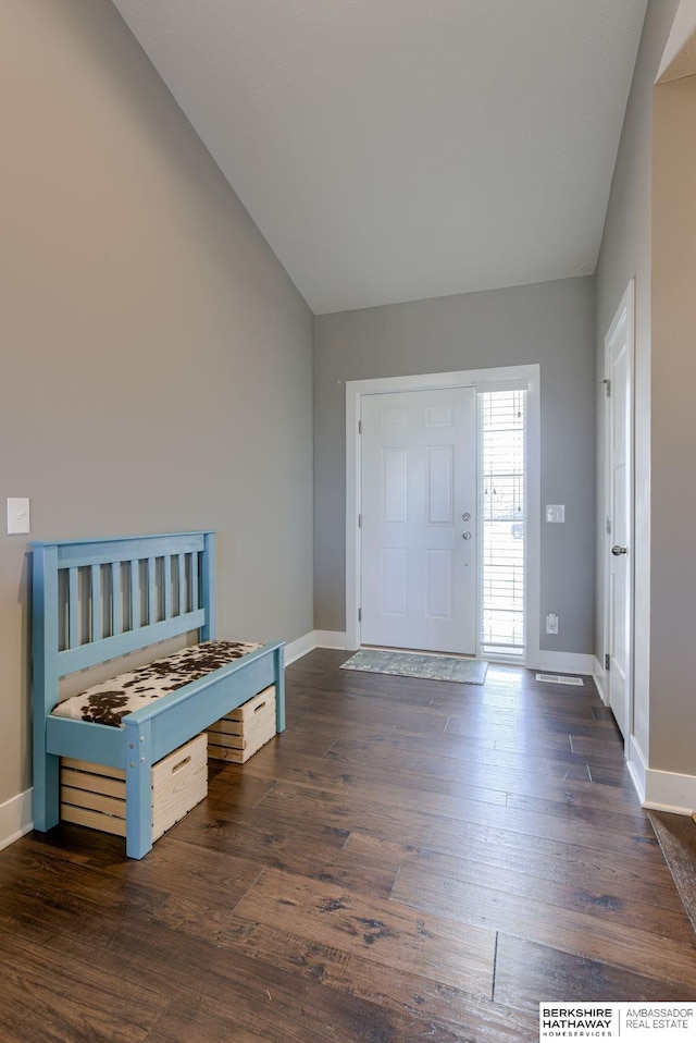2310 Acorn Dr, Plattsmouth, NE 68048 - foyer with wood finished floors, baseboards, and vaulted ceiling