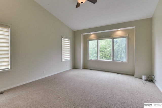1414 S 189th Ct, Omaha, NE 68130 - empty room with lofted ceiling, a ceiling fan, carpet, and baseboards