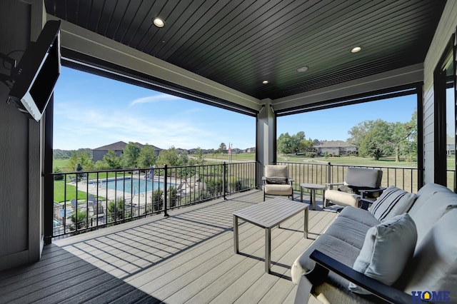 8947 Himark Ln, Lincoln, NE 68526 - wooden deck featuring an outdoor hangout area
