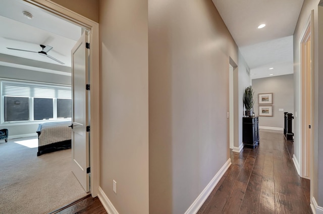 8947 Himark Ln, Lincoln, NE 68526 - hall featuring dark wood-style floors, baseboards, and recessed lighting