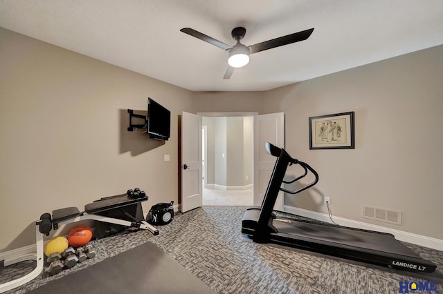 8947 Himark Ln, Lincoln, NE 68526 - workout room featuring ceiling fan, baseboards, and carpet