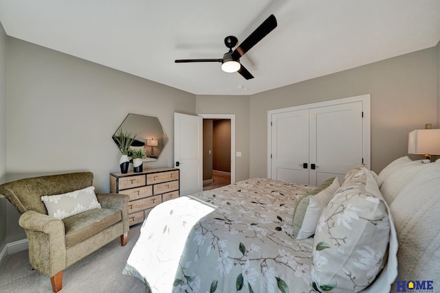 8947 Himark Ln, Lincoln, NE 68526 - bedroom featuring carpet, a closet, ceiling fan, and baseboards