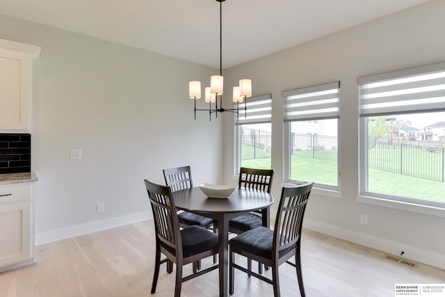 18108 Locust St, Elkhorn, NE 68022 - dining area with light wood-style floors, a chandelier, and baseboards