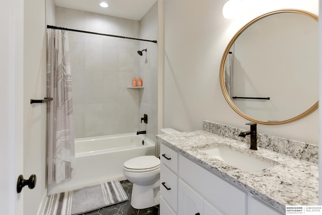 18108 Locust St, Elkhorn, NE 68022 - full bath featuring toilet, shower / bath combination with curtain, vanity, recessed lighting, and tile patterned floors