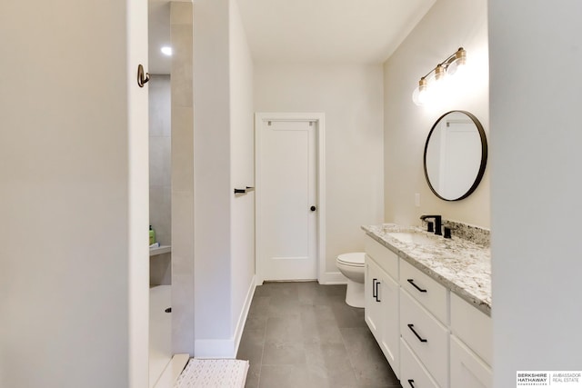 18108 Locust St, Elkhorn, NE 68022 - bathroom featuring toilet, vanity, a shower, baseboards, and tile patterned flooring
