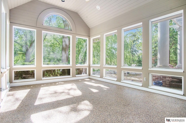 1125 Stone Creek Dr, Blair, NE 68008 - unfurnished sunroom featuring lofted ceiling, carpet floors, and wood ceiling