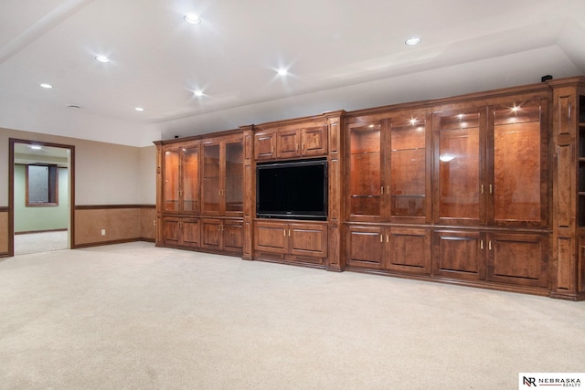 1125 Stone Creek Dr, Blair, NE 68008 - unfurnished living room with light carpet, recessed lighting, and wainscoting
