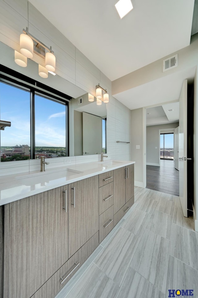 1125 Q St Unit 1401, Lincoln, NE 68508 - bathroom with double vanity and baseboards