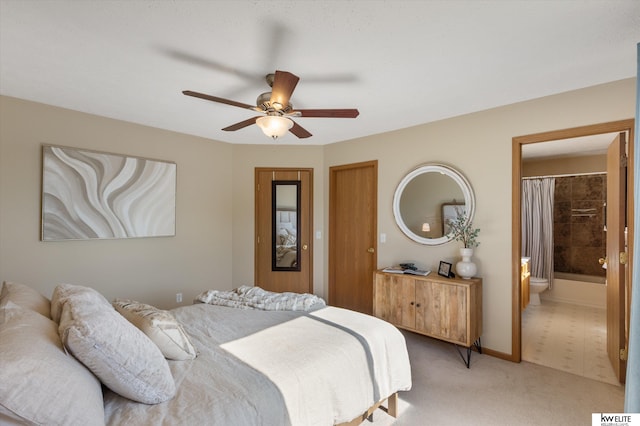 3909 N 147th St, Omaha, NE 68116 - bedroom featuring light carpet, ensuite bathroom, a ceiling fan, and baseboards