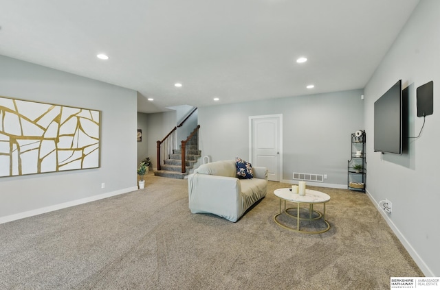 2614 N 191st Ave, Omaha, NE 68022 - living room with carpet, stairway, recessed lighting, and baseboards