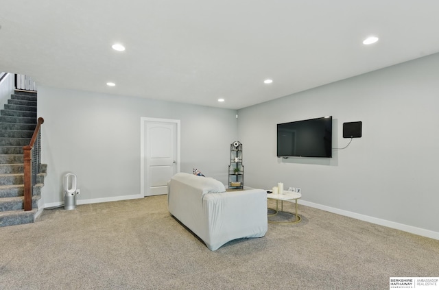 2614 N 191st Ave, Omaha, NE 68022 - carpeted living room with stairway, recessed lighting, and baseboards