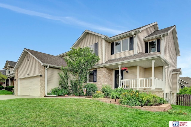 7910 Red Oak Rd, Lincoln, NE 68516 - traditional-style home featuring a porch, an attached garage, concrete driveway, brick siding, and a shingled roof