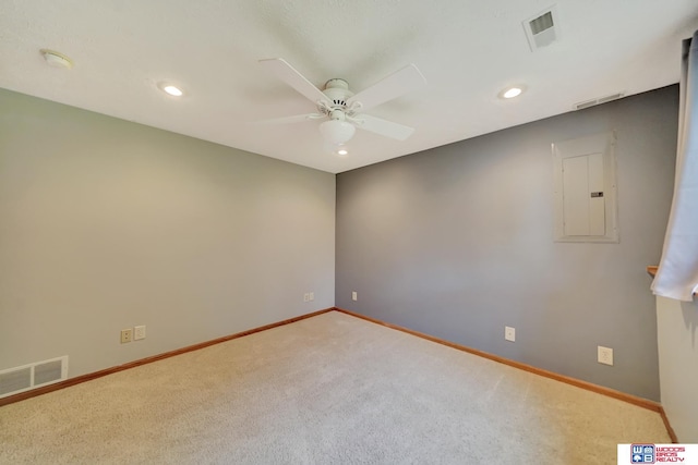 7910 Red Oak Rd, Lincoln, NE 68516 - carpeted spare room with electric panel, a ceiling fan, baseboards, and recessed lighting