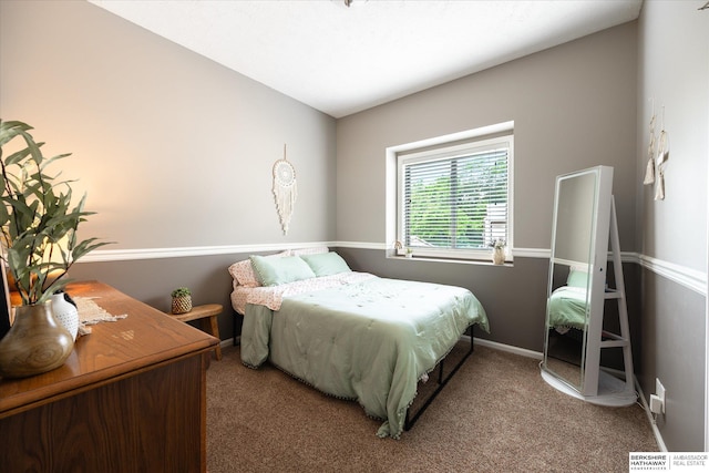 bedroom with carpet floors and baseboards
