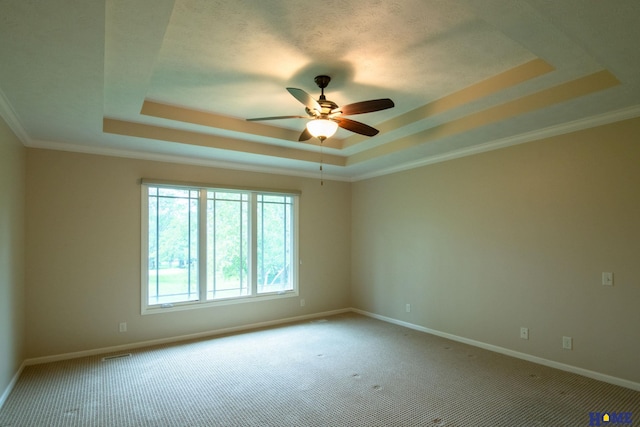 9160 Pioneer Ct, Lincoln, NE 68520 - unfurnished room featuring a raised ceiling, a ceiling fan, carpet, and crown molding