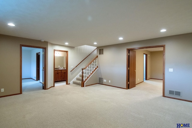 9160 Pioneer Ct, Lincoln, NE 68520 - carpeted empty room with recessed lighting, stairway, and baseboards