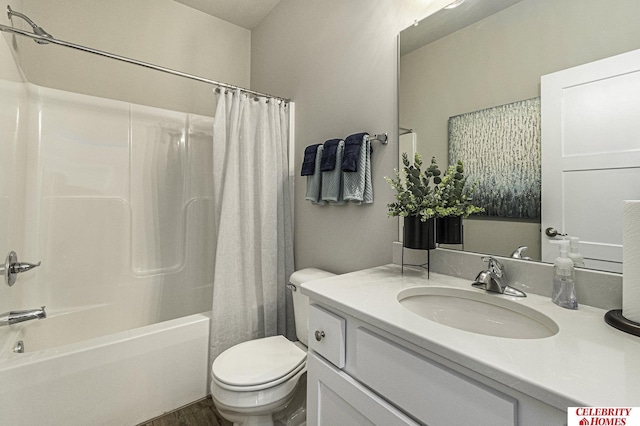 6413 N 168th Ave, Omaha, NE 68116 - bathroom with toilet, shower / bath combo, vanity, and wood finished floors