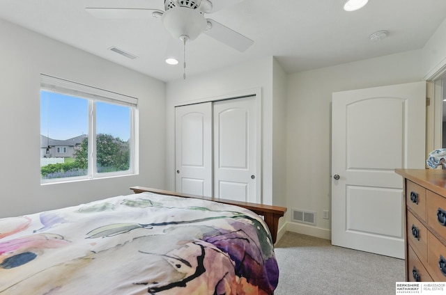 7211 S 174th St, Omaha, NE 68136 - bedroom with a closet, light carpet, baseboards, ceiling fan, and recessed lighting
