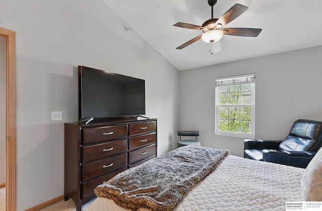 6031 N 167th Ct, Omaha, NE 68116 - bedroom featuring vaulted ceiling, light colored carpet, ceiling fan, and baseboards