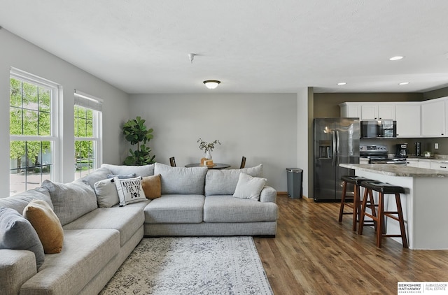 6031 N 167th Ct, Omaha, NE 68116 - living room featuring dark wood-style flooring and recessed lighting