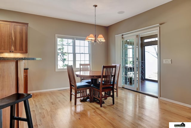 8420 Augusta Dr, Lincoln, NE 68526 - dining space with light wood finished floors, baseboards, and a chandelier