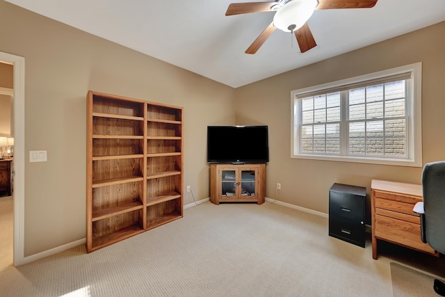 8420 Augusta Dr, Lincoln, NE 68526 - home office with baseboards, carpet floors, and ceiling fan