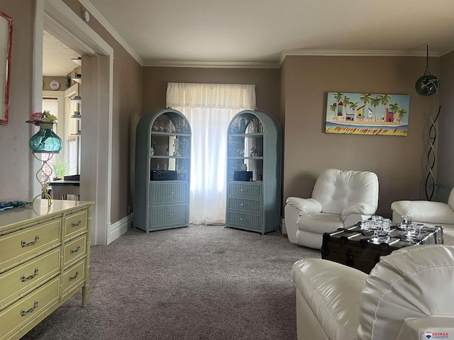 803 6th St, Fairbury, NE 68352 - living area with carpet flooring and crown molding