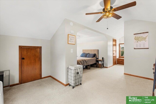 4188 Chicago St, Omaha, NE 68131 - carpeted bedroom with lofted ceiling, baseboards, and a ceiling fan
