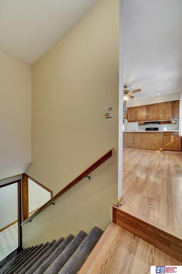 4932 High St, Lincoln, NE 68506 - stairs featuring wood finished floors and ceiling fan