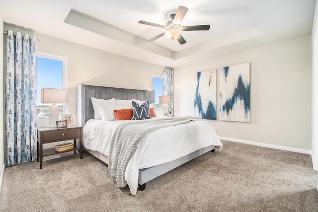 5605 N 181st St, Elkhorn, NE 68022 - bedroom featuring a tray ceiling, carpet flooring, multiple windows, and baseboards