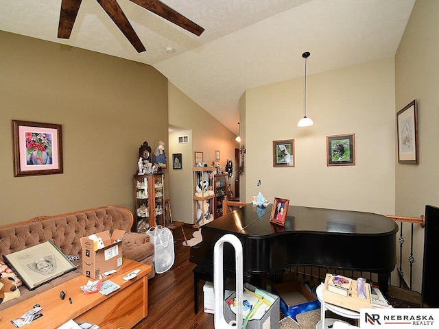 70 Switchgrass Ln, Bennet, NE 68317 - dining room with dark wood-type flooring, vaulted ceiling, and ceiling fan