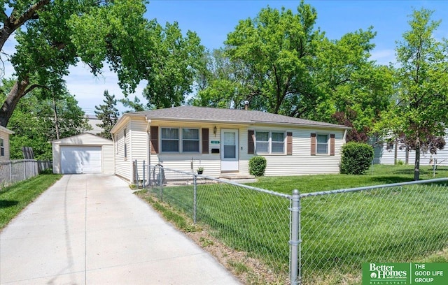 6070 Buckingham Ave, Omaha, NE 68117 - view of front of property with driveway, an outbuilding, a detached garage, and entry steps