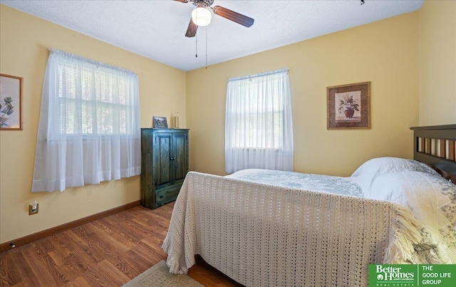 6070 Buckingham Ave, Omaha, NE 68117 - bedroom with wood finished floors, baseboards, and ceiling fan