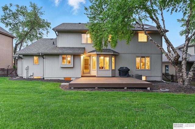 16712 V St, Omaha, NE 68135 - back of house with a wooden deck, a shingled roof, and central AC