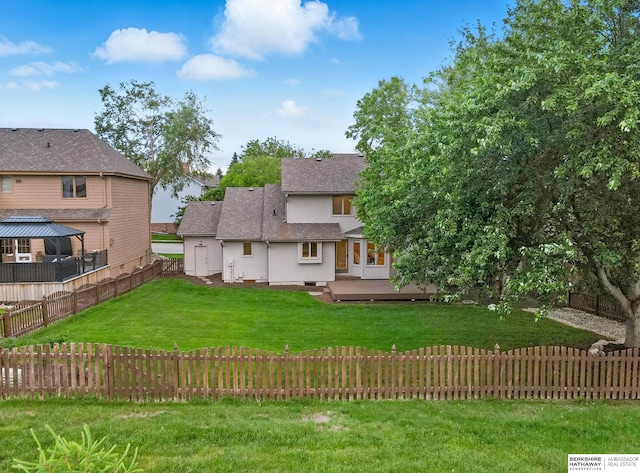 16712 V St, Omaha, NE 68135 - back of house featuring a shingled roof, stucco siding, and a wooden deck