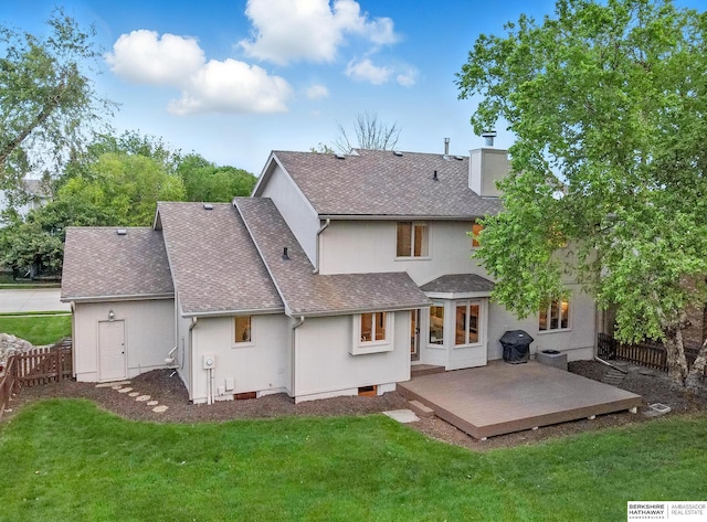 16712 V St, Omaha, NE 68135 - rear view of house featuring roof with shingles, a chimney, and stucco siding