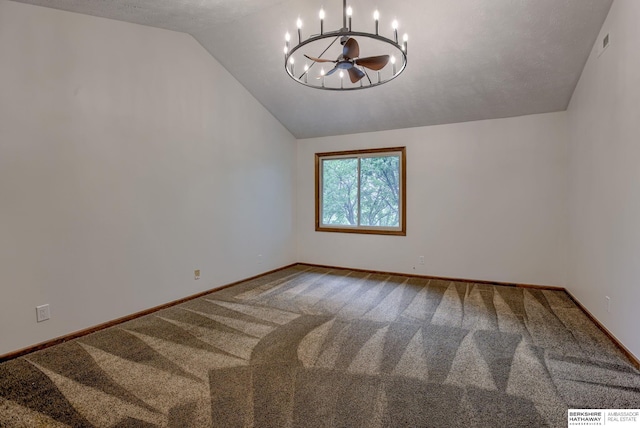 15010 Normandy Blvd, Bellevue, NE 68123 - empty room featuring a chandelier, lofted ceiling, carpet flooring, and baseboards