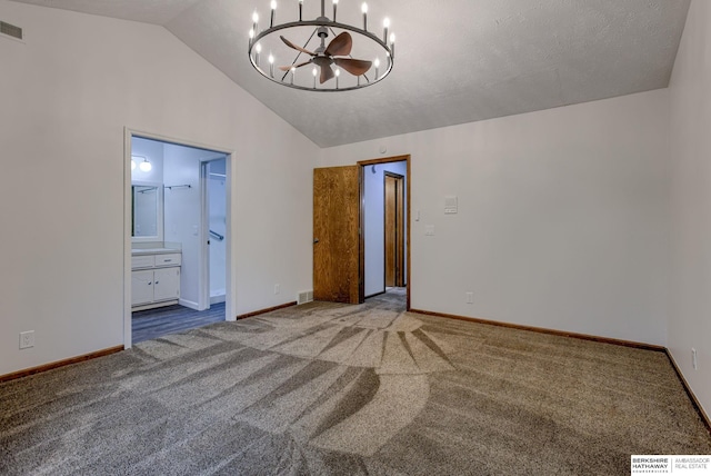 15010 Normandy Blvd, Bellevue, NE 68123 - unfurnished bedroom featuring a chandelier, carpet flooring, baseboards, lofted ceiling, and ensuite bathroom