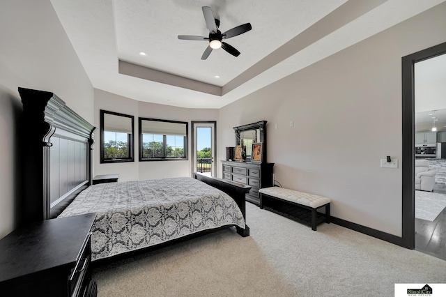 17380 S 77th Pt, Hickman, NE 68372 - carpeted bedroom with baseboards, recessed lighting, ceiling fan, and a raised ceiling
