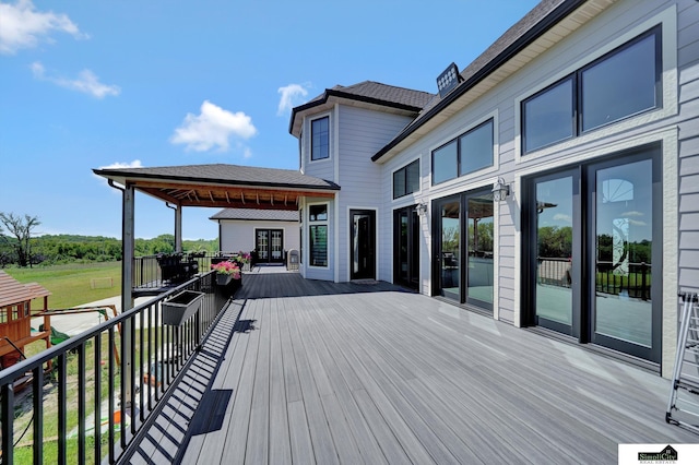 17380 S 77th Pt, Hickman, NE 68372 - wooden terrace with french doors and a gazebo