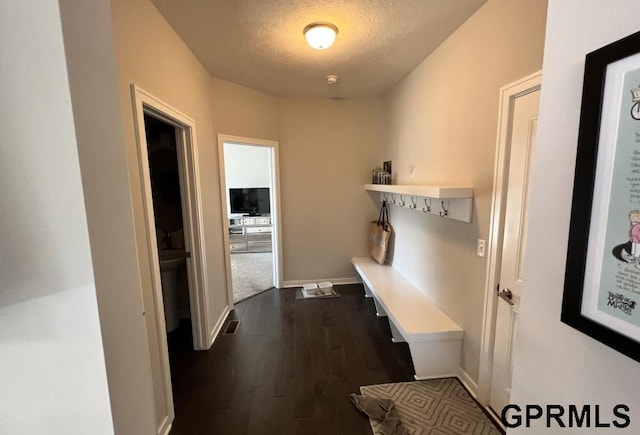 5815 S 238th St, Elkhorn, NE 68022 - mudroom with a textured ceiling, dark wood finished floors, and baseboards
