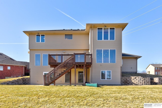 4804 Fountain Cir, Papillion, NE 68133 - rear view of property featuring stairs, a deck, and a lawn
