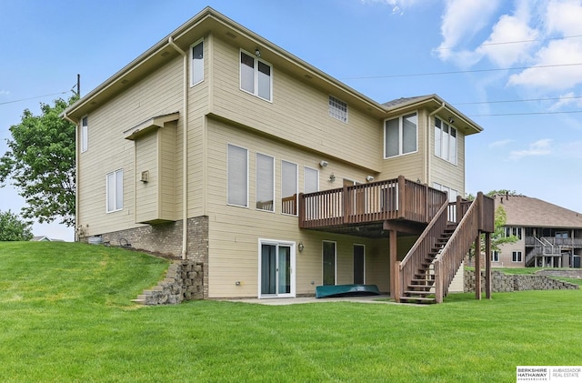 4804 Fountain Cir, Papillion, NE 68133 - back of house with a deck, a yard, and stairway