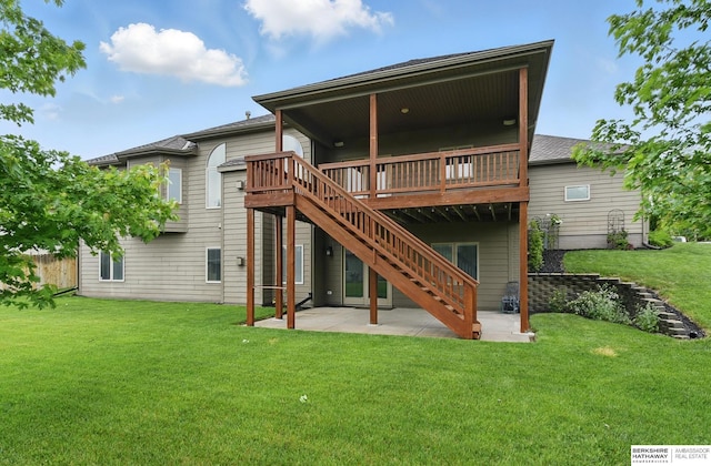 10022 S 177th St, Omaha, NE 68136 - rear view of house featuring a patio area, a yard, a wooden deck, and stairs