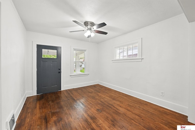 2740 N 49th St, Omaha, NE 68104 - foyer entrance with plenty of natural light, baseboards, ceiling fan, and dark wood finished floors